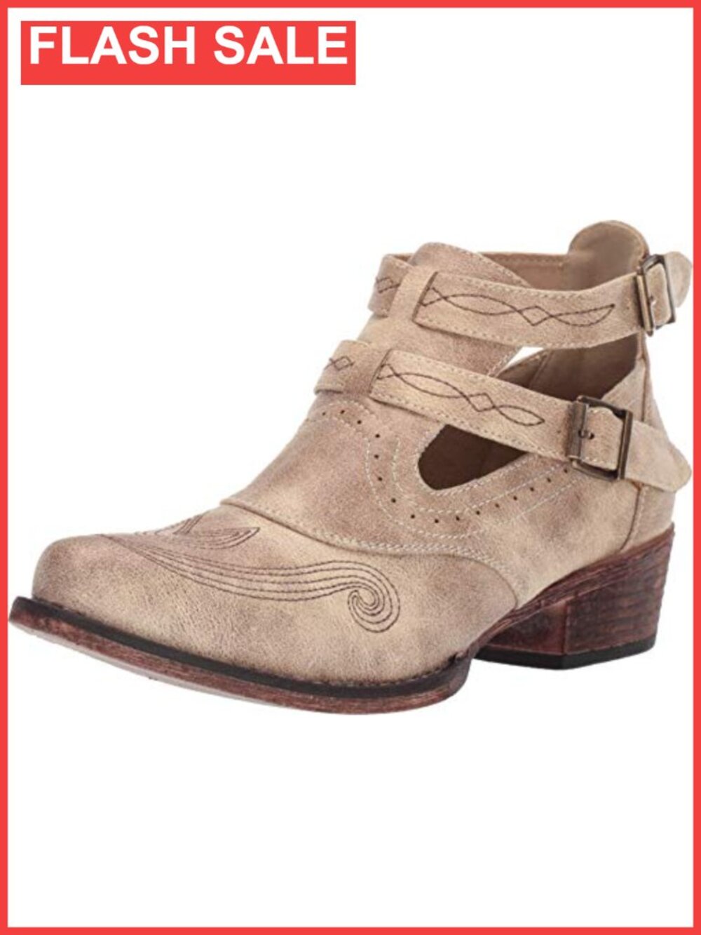 Faux Leather Snip Toe Ankle Cowgirl Bootie Block Heel